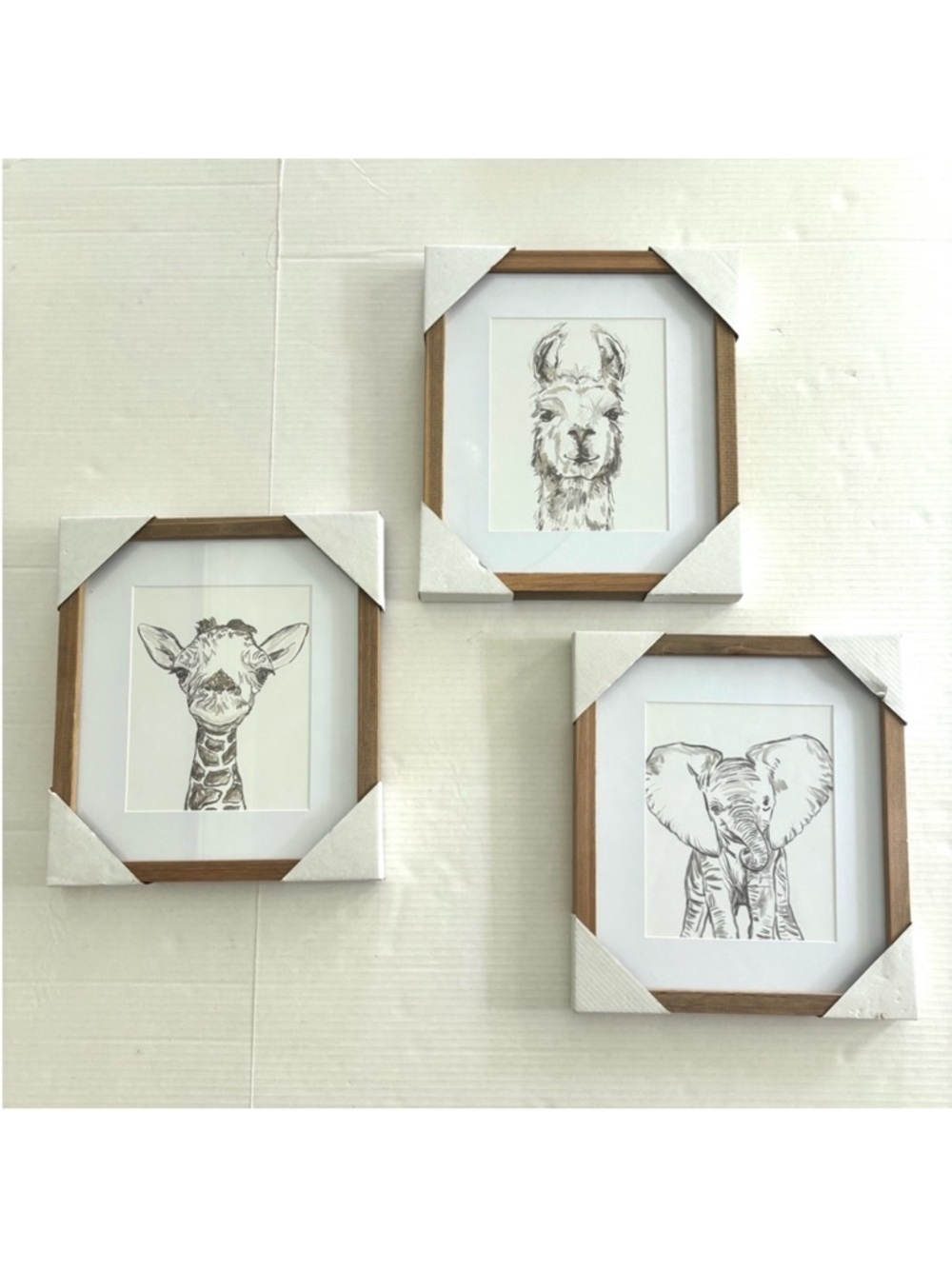 Animal Prints‎ Framed Nursery Kids Room Wall Decor Giraffe, Elephant, Llama NEW